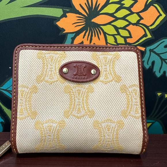 Celine Vintage Macadam Triomphe Canvas Wallet with Leather Trim - Picture 1 of 9